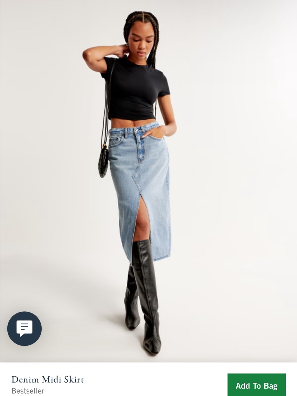 Abercrombie & Fitch Light Blue Denim Midi Skirt
